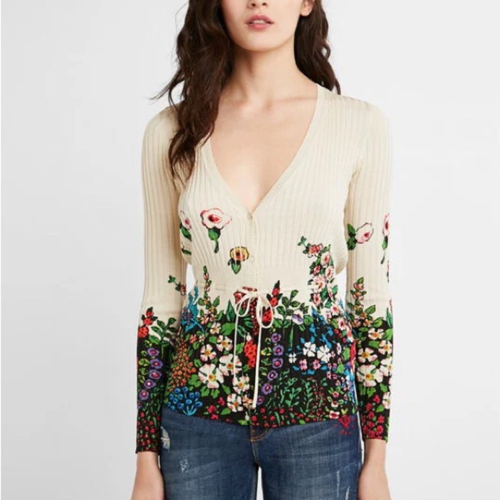 Desigual Women’s Fairy Grunge Floral V-Neck Sweater Size Small